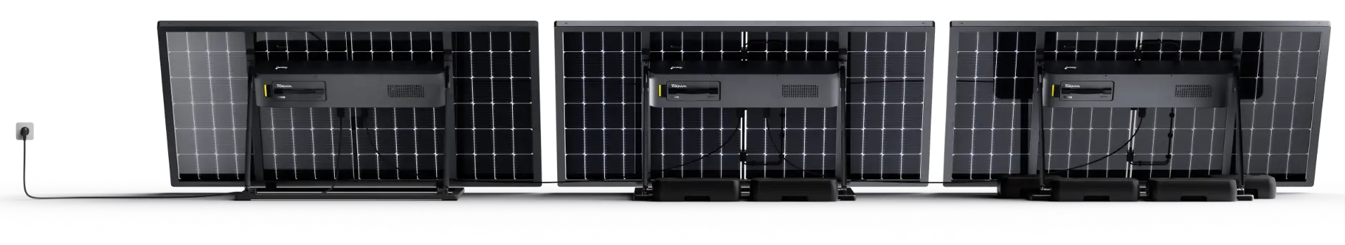 panneaux solaires photovoltaïques plug and play avec batteries branchées ensemble vue de dos de la marque Sunology PLAYMax